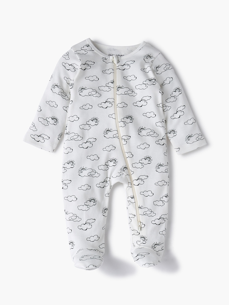 Cloud Print Sleepsuit with Long Sleeves and Zip Closure