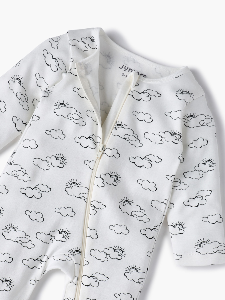 Cloud Print Sleepsuit with Long Sleeves and Zip Closure