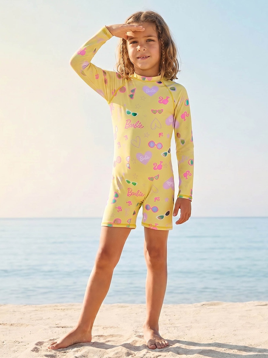 Girls Barbie Print Swimsuit