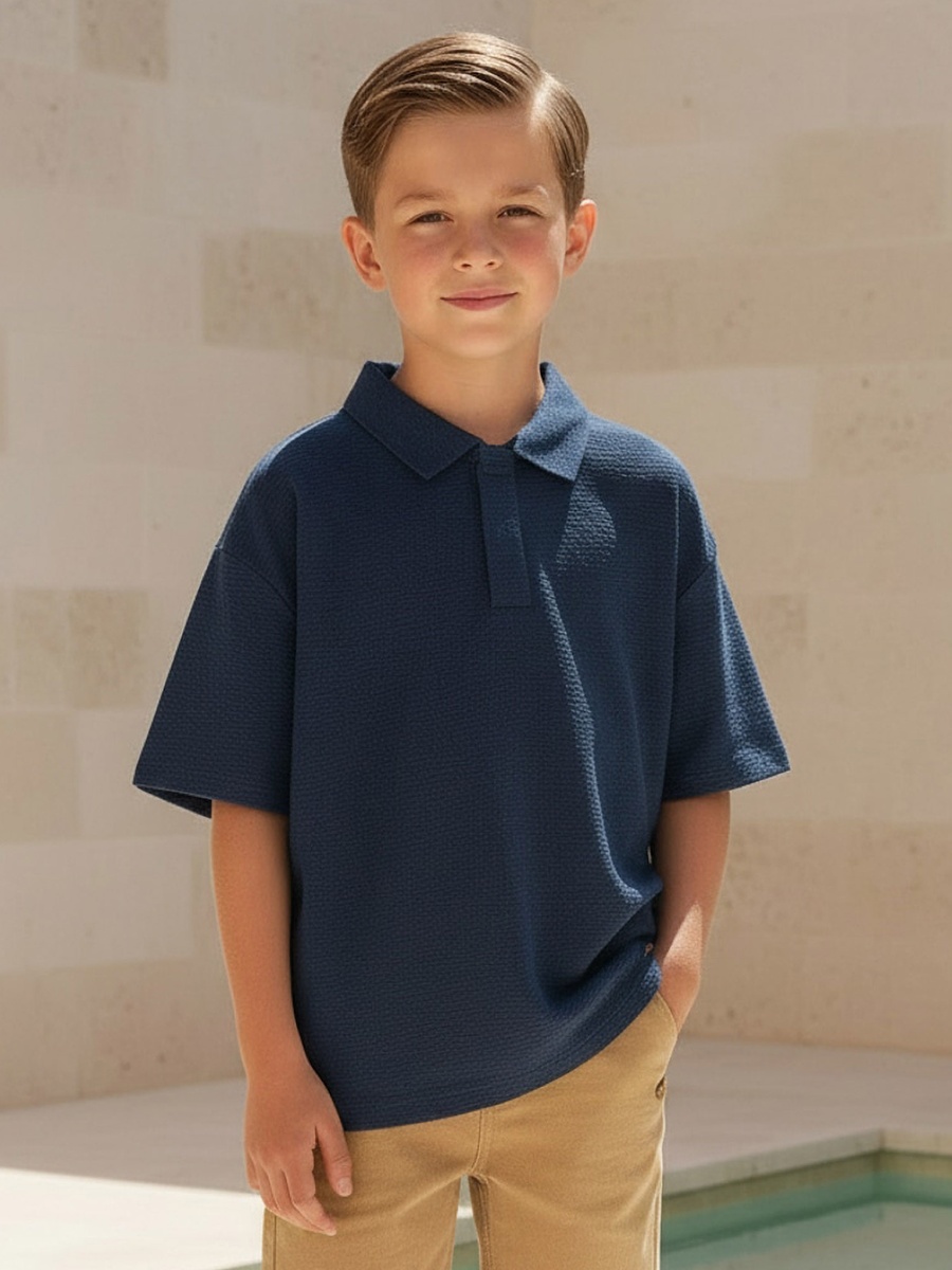 Collared Short Sleeves Polo T-Shirt with Textured Design