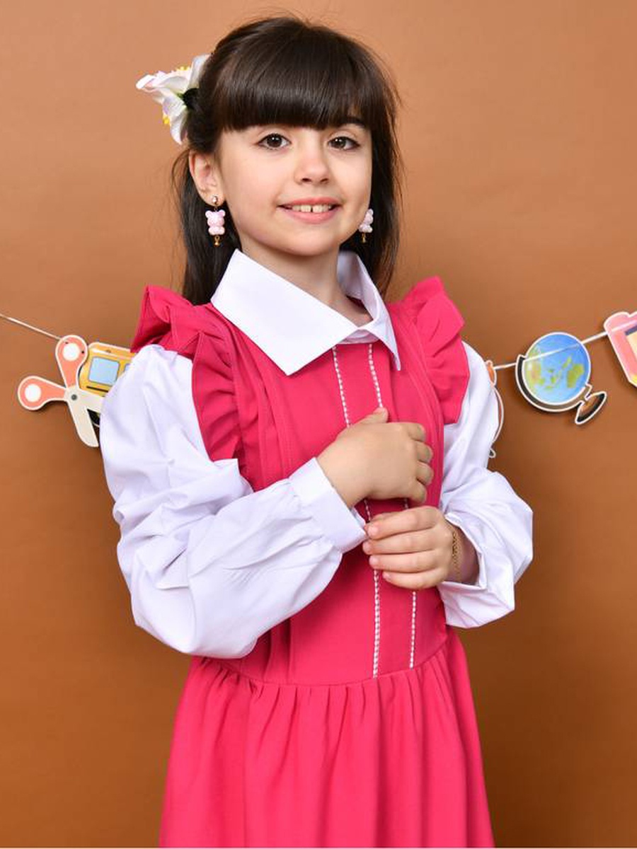 Girls Pink Tie-Up Rushed Shoulders Pinafore Maxi Dress