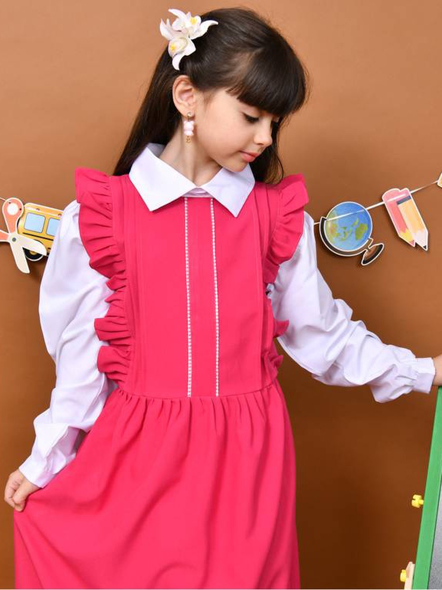 Girls Pink Tie-Up Rushed Shoulders Pinafore Maxi Dress