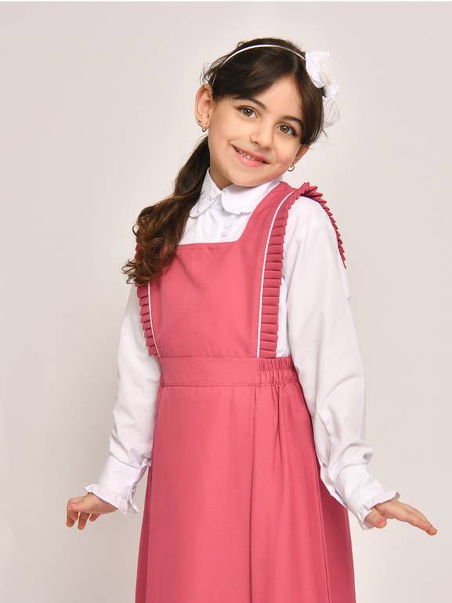 Girls Pink Square Neck Ruffled Shoulders School Uniform