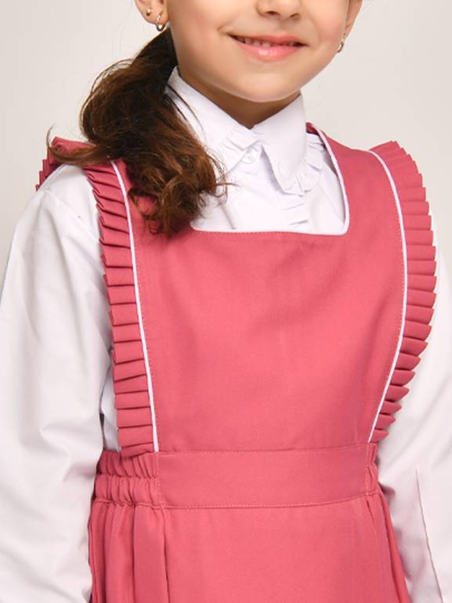 Girls Pink Square Neck Ruffled Shoulders School Uniform