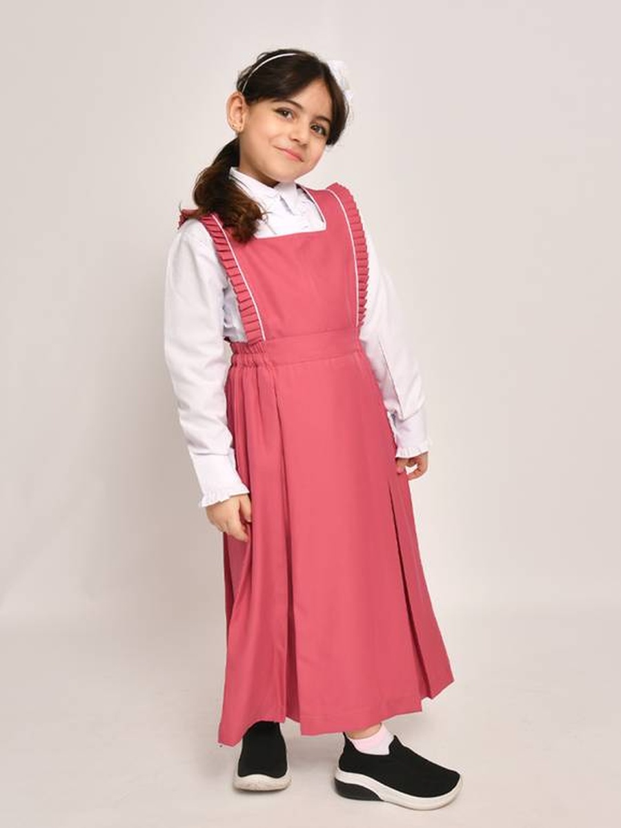 Girls Pink Square Neck Ruffled Shoulders School Uniform