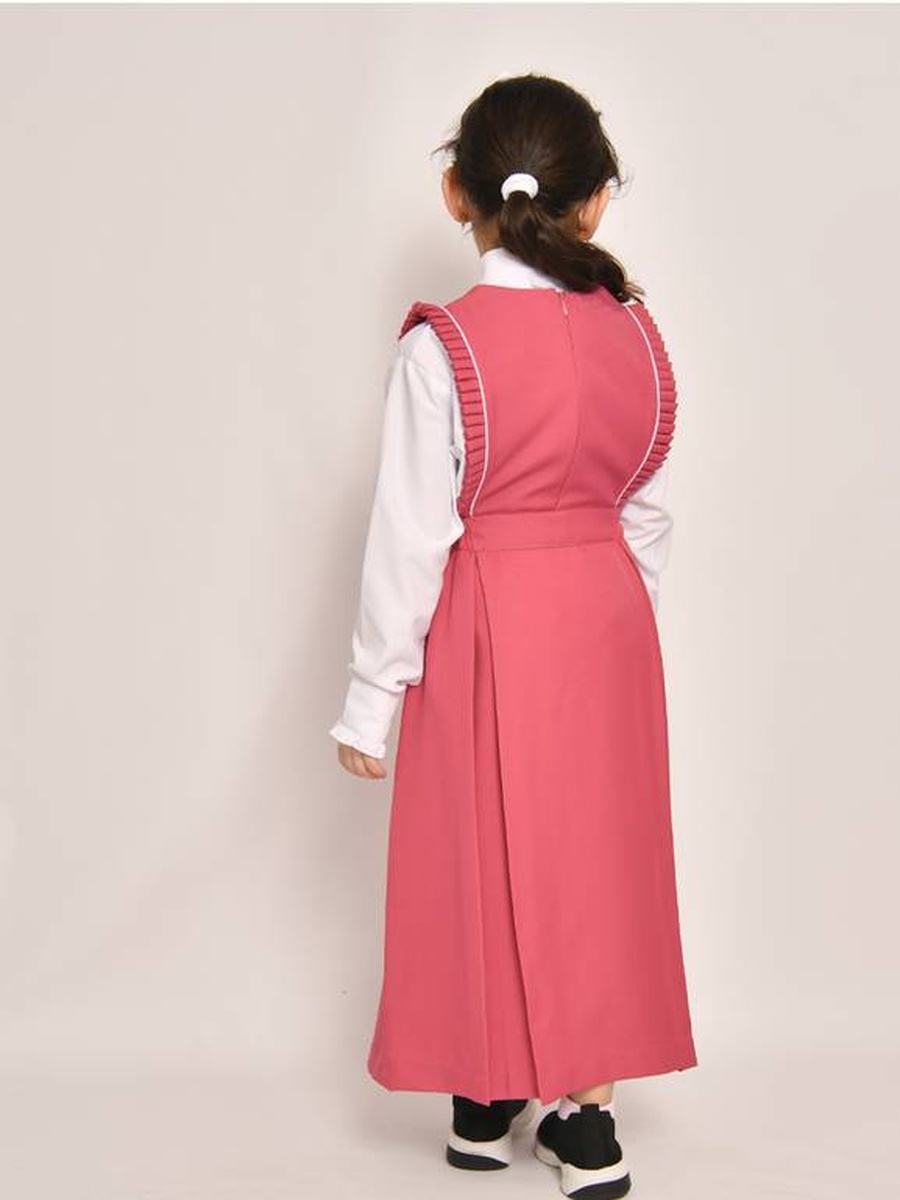 Girls Pink Square Neck Ruffled Shoulders School Uniform