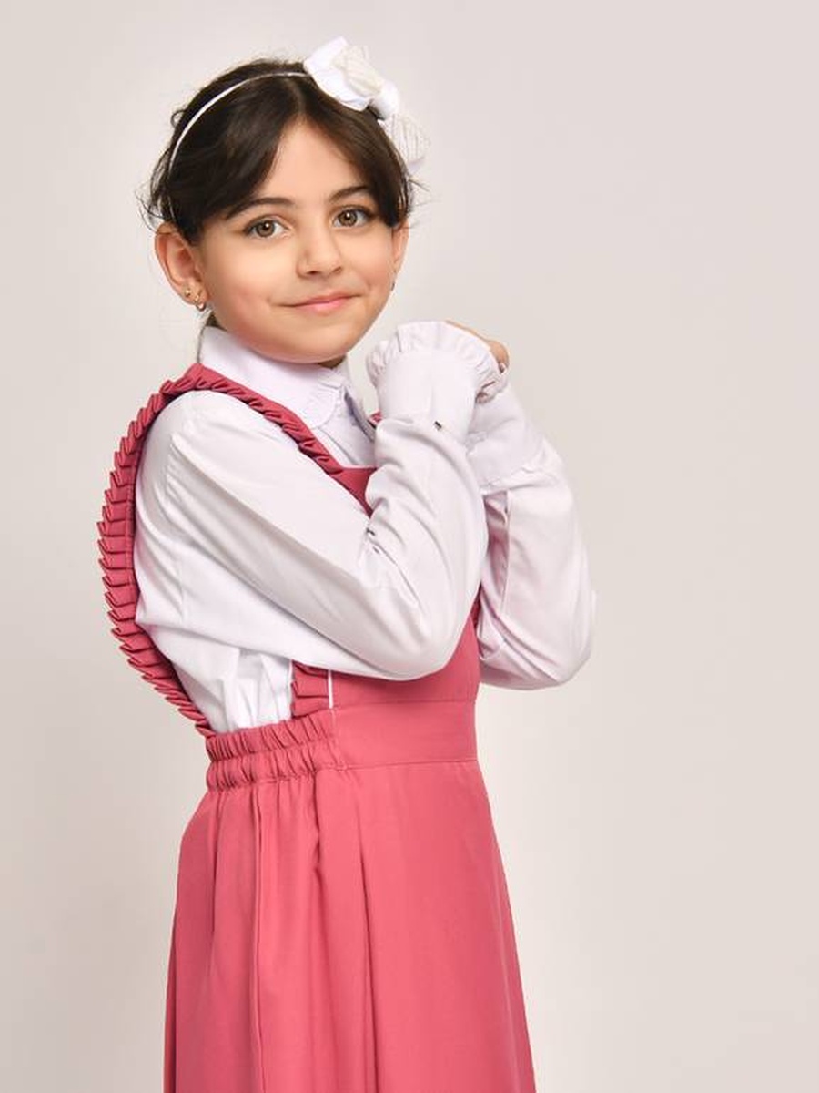 Girls Pink Square Neck Ruffled Shoulders School Uniform