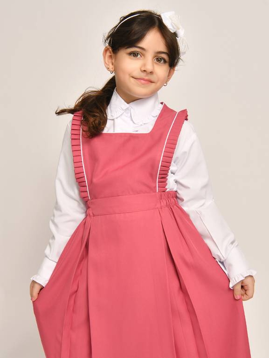 Girls Pink Square Neck Ruffled Shoulders School Uniform