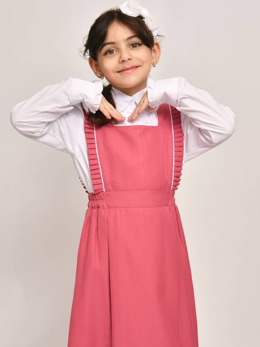 Girls Pink Square Neck Ruffled Shoulders School Uniform