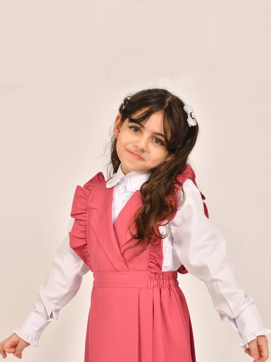 Girls Light Pink Wide Shoulder Ruffles School Uniform
