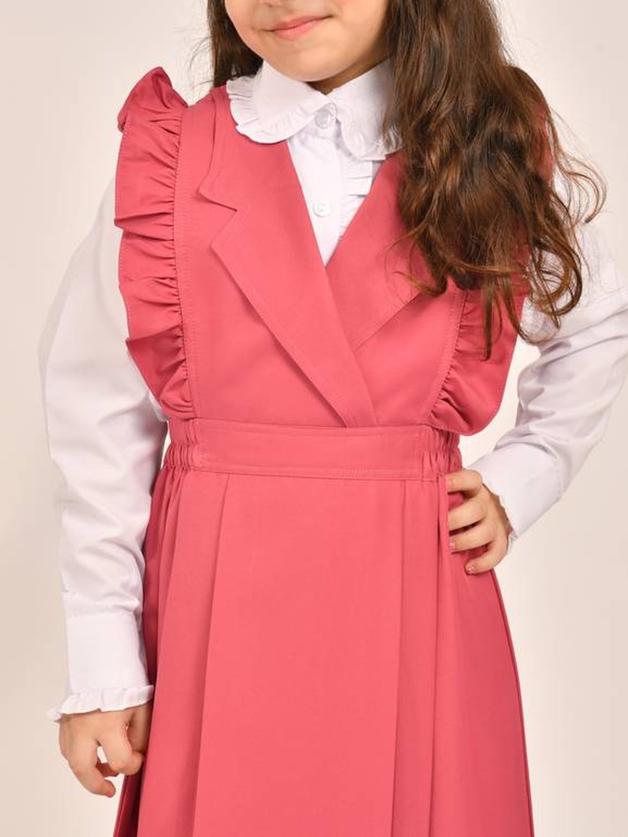 Girls Light Pink Wide Shoulder Ruffles School Uniform
