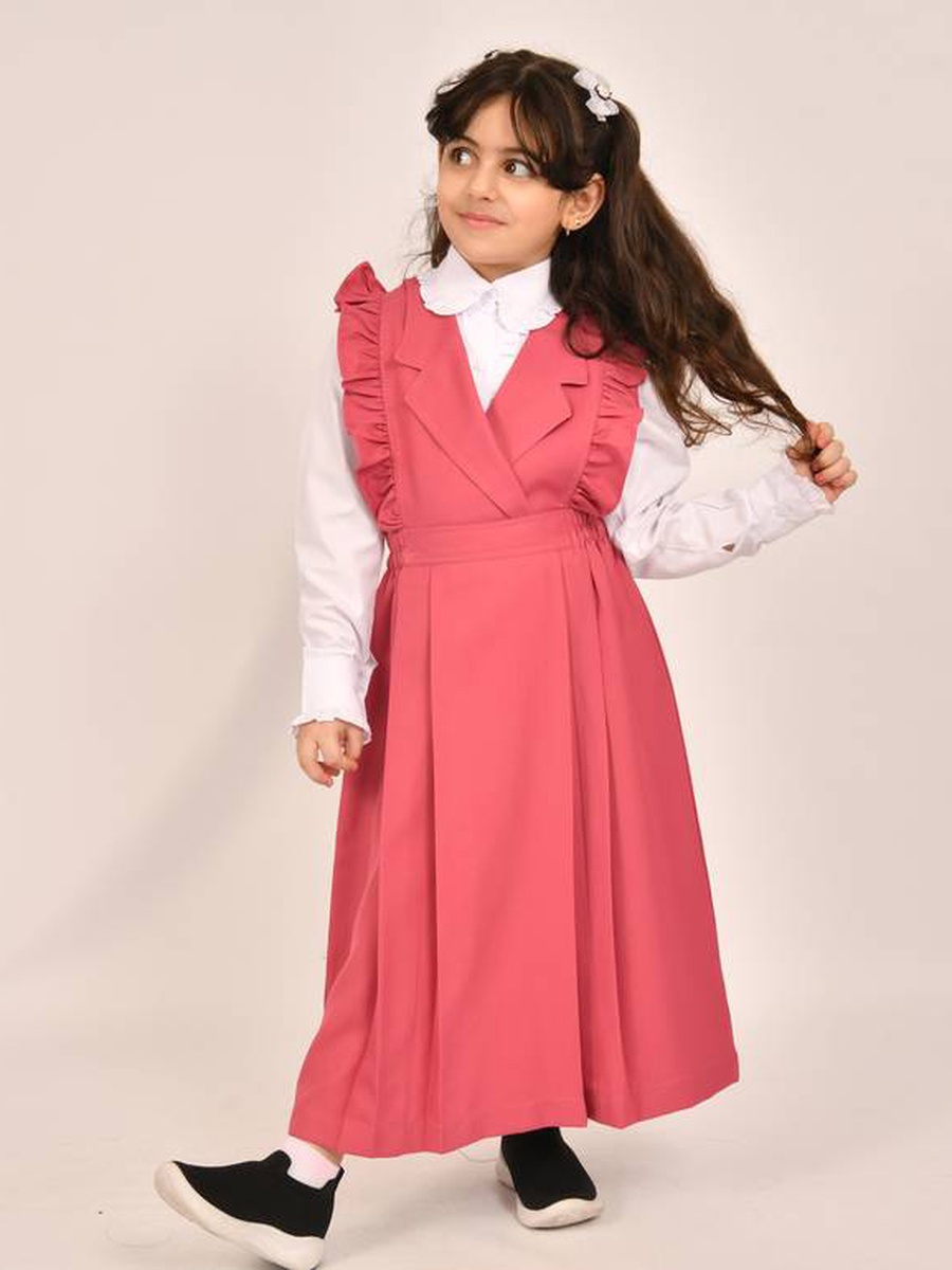 Girls Light Pink Wide Shoulder Ruffles School Uniform
