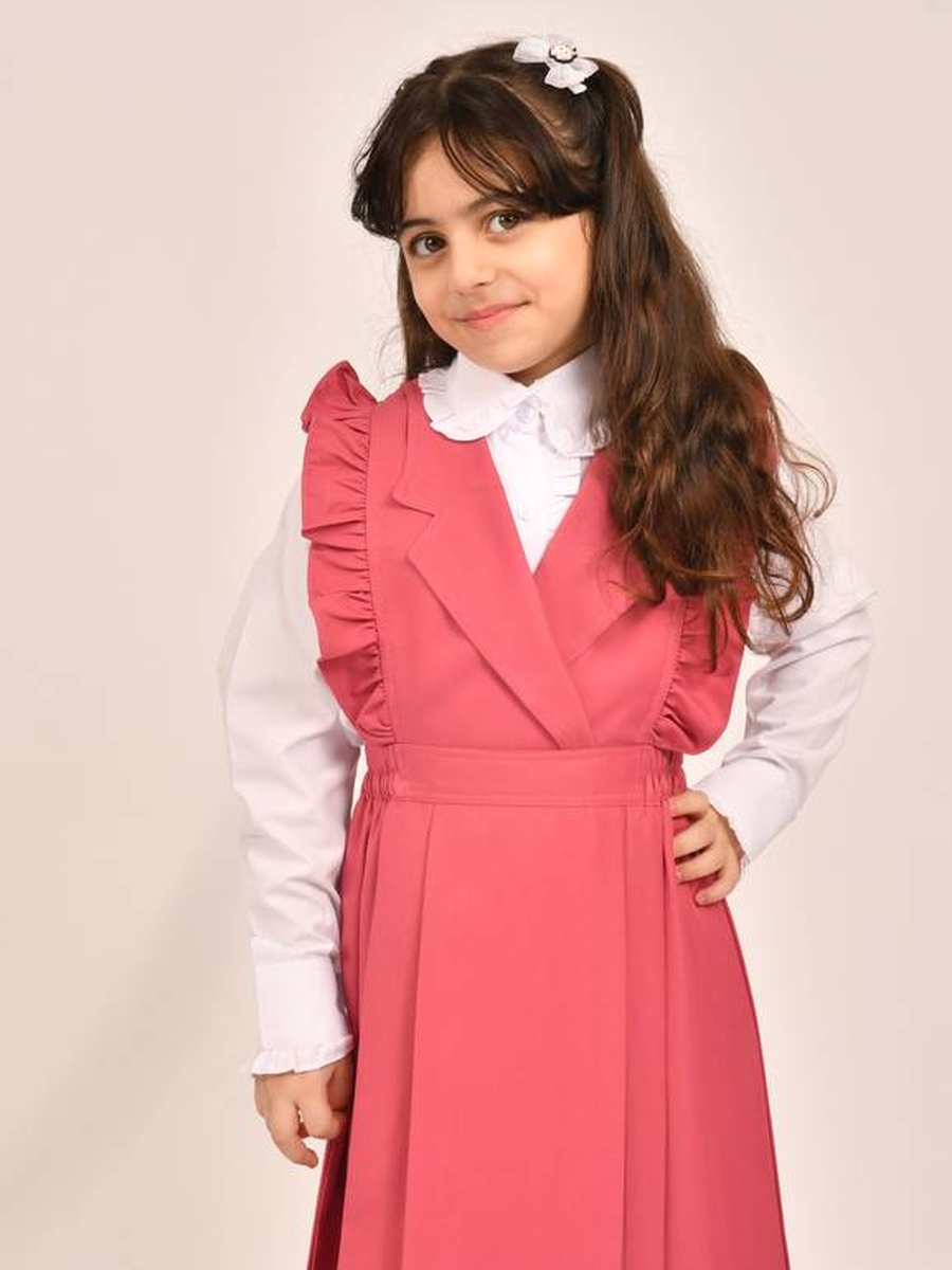Girls Light Pink Wide Shoulder Ruffles School Uniform
