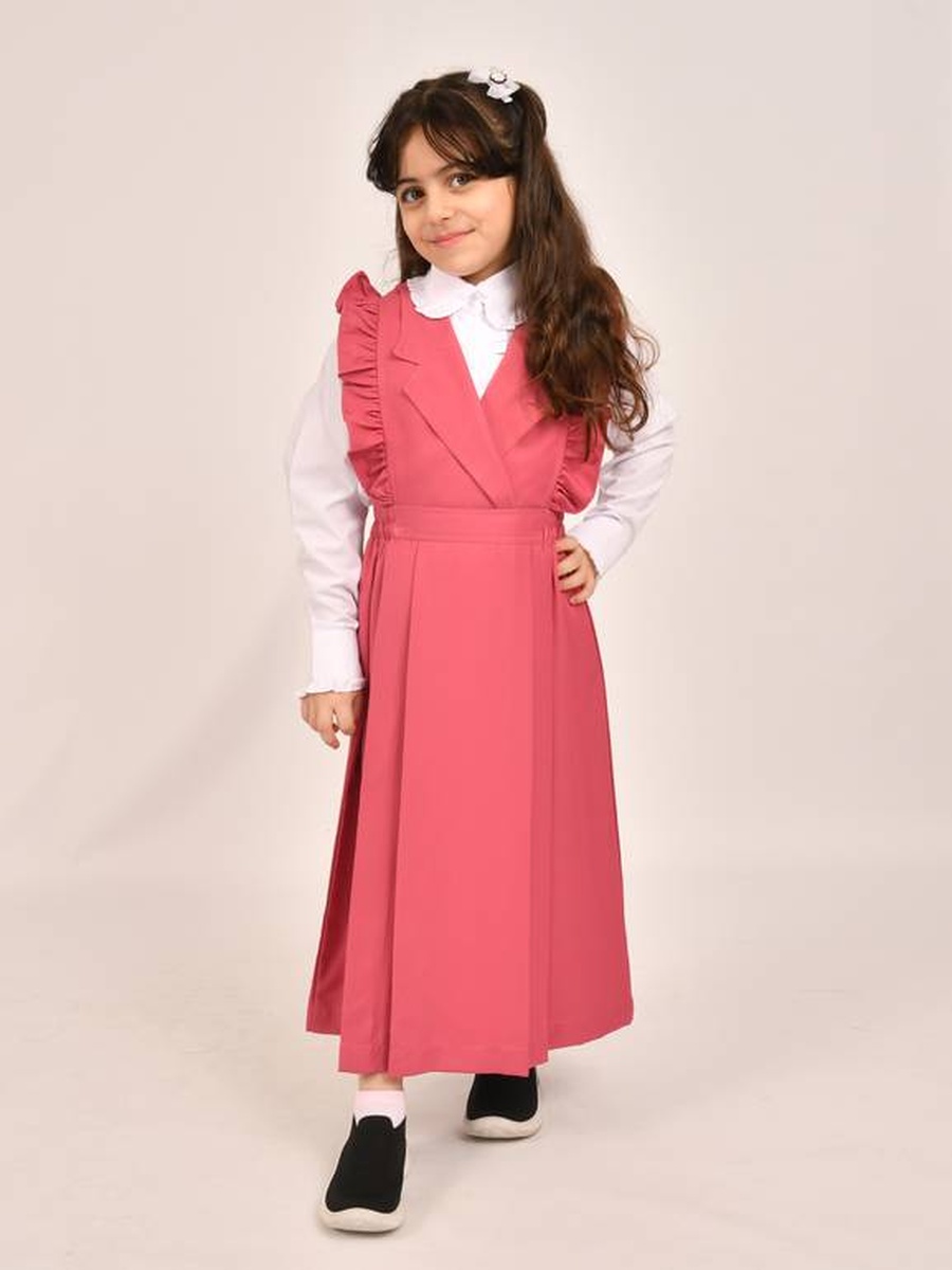 Girls Light Pink Wide Shoulder Ruffles School Uniform
