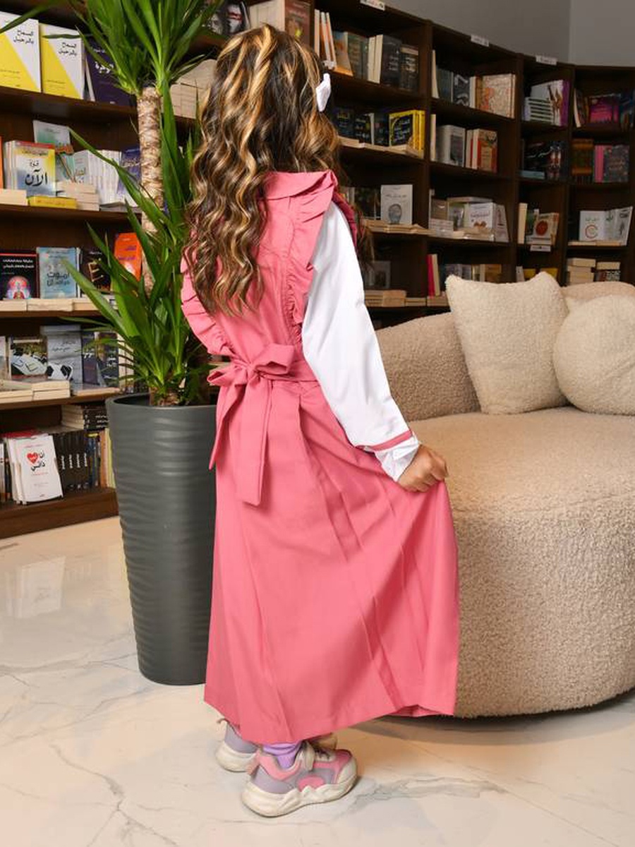 Girls Pink Loge Ruffled Sleeves Maxi Dress