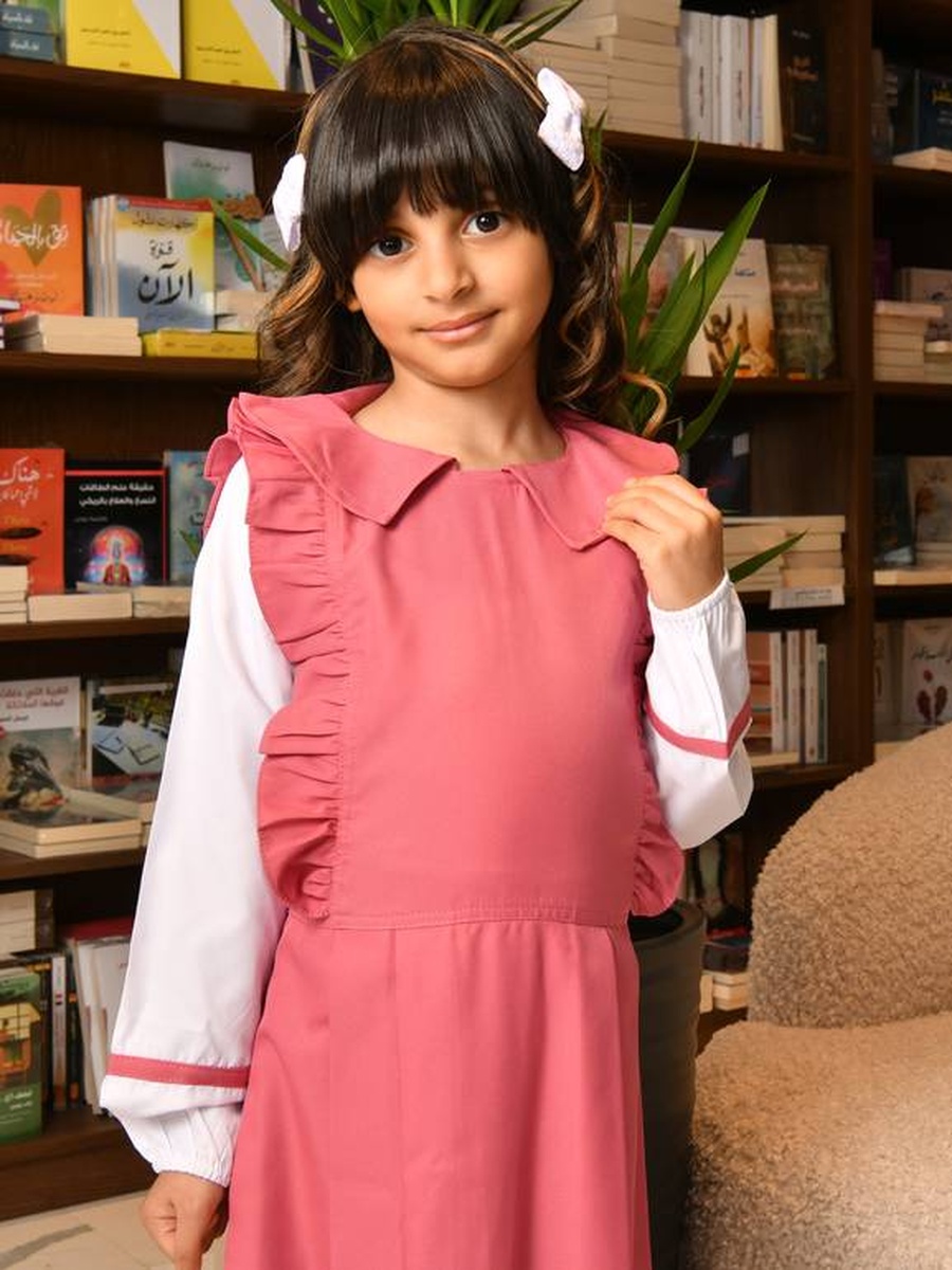 Girls Pink Loge Ruffled Sleeves Maxi Dress