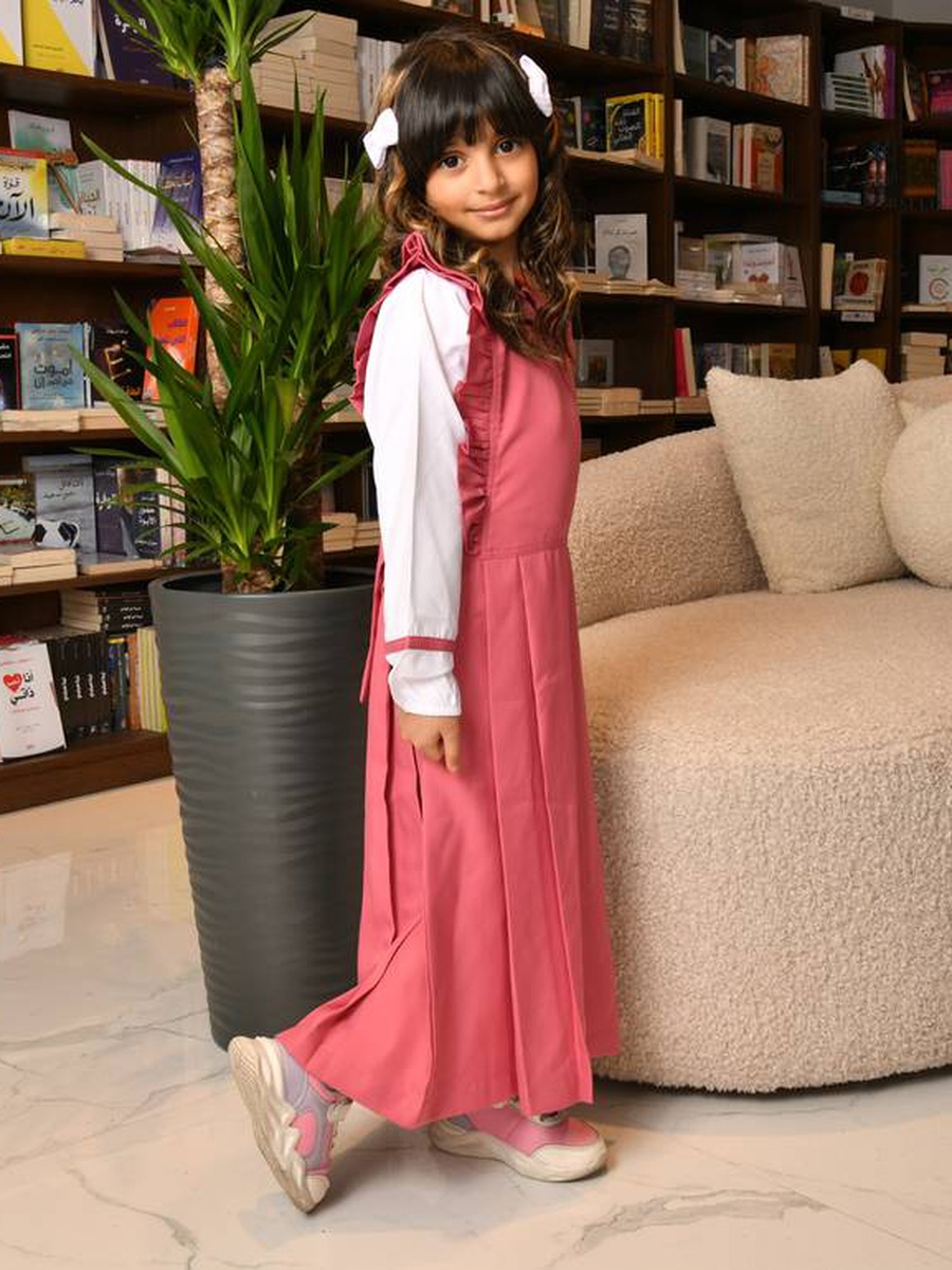 Girls Pink Loge Ruffled Sleeves Maxi Dress