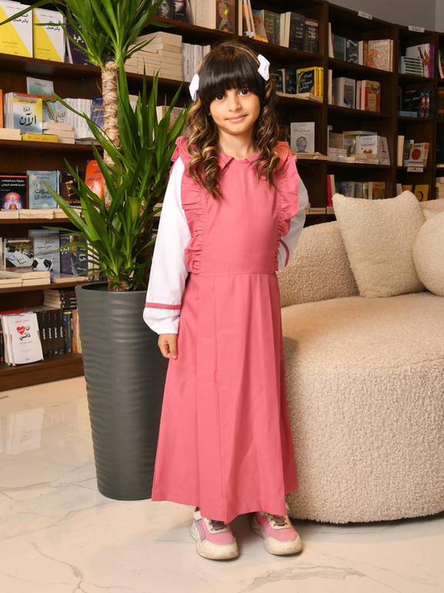 Girls Pink Loge Ruffled Sleeves Maxi Dress
