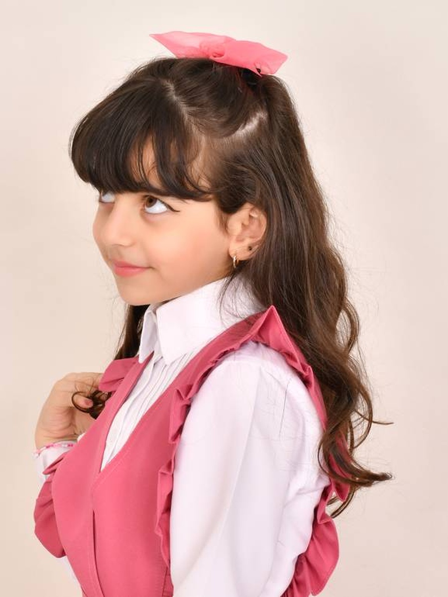 Girls Pink with Wide Ruffled Shoulder Maxi Pinafore Dress