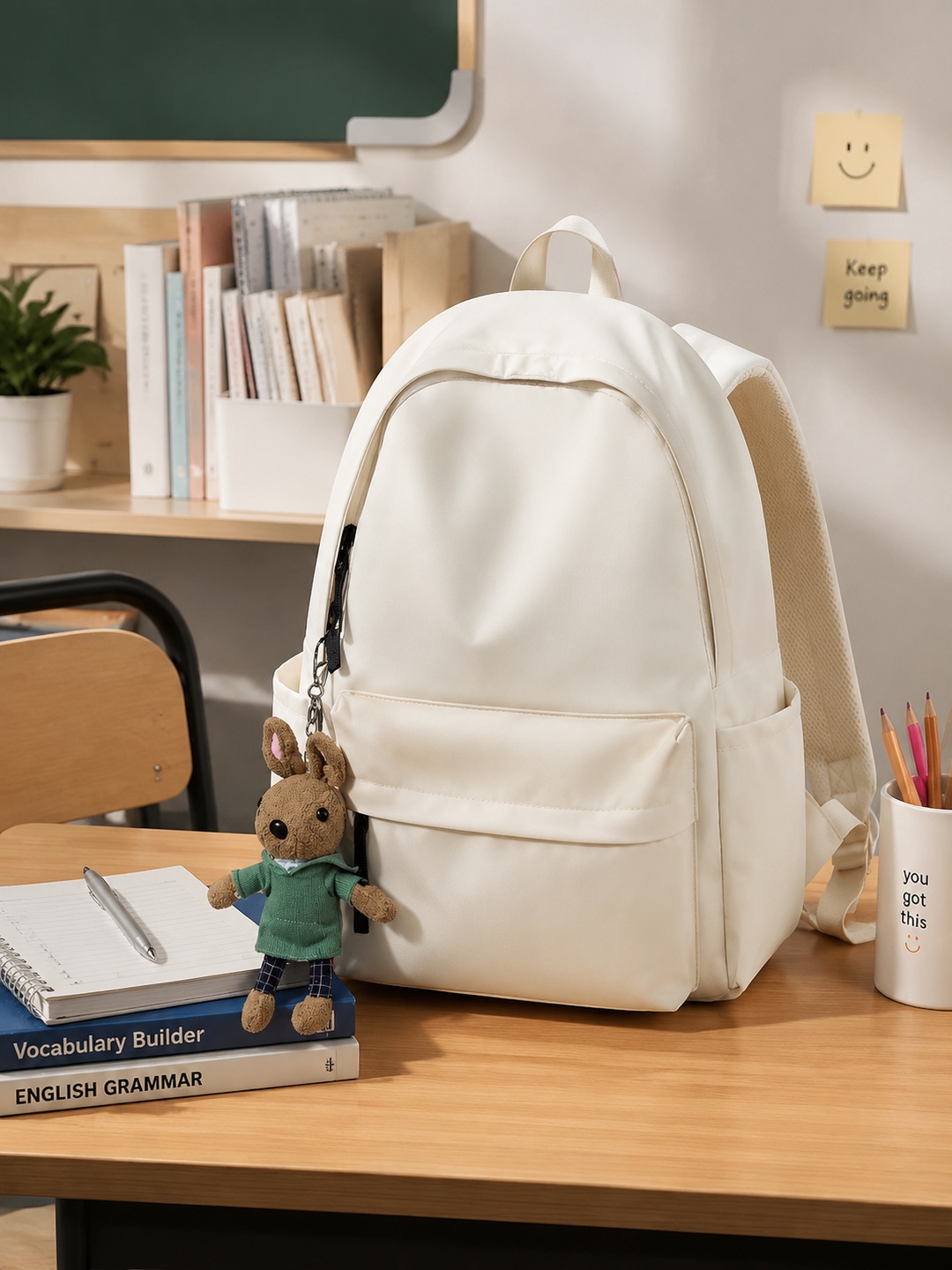 Solid Zip Pocket Backpack