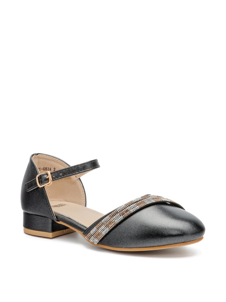 Shimmer Black Buckle Sandals with Ankle Strap