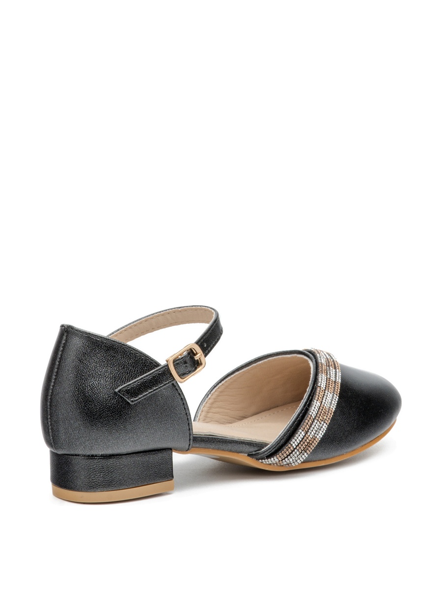 Shimmer Black Buckle Sandals with Ankle Strap