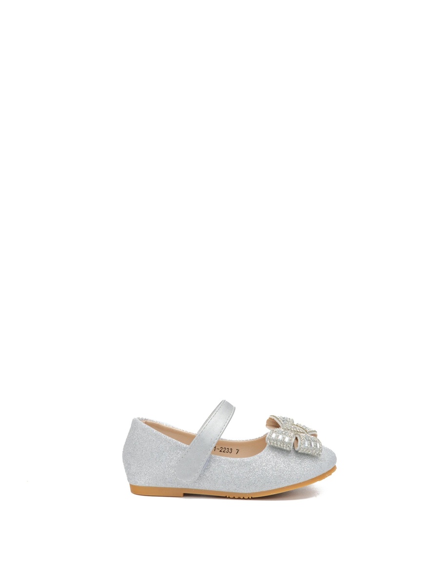 Glitter Bow Ballerinas with Velcro Closure