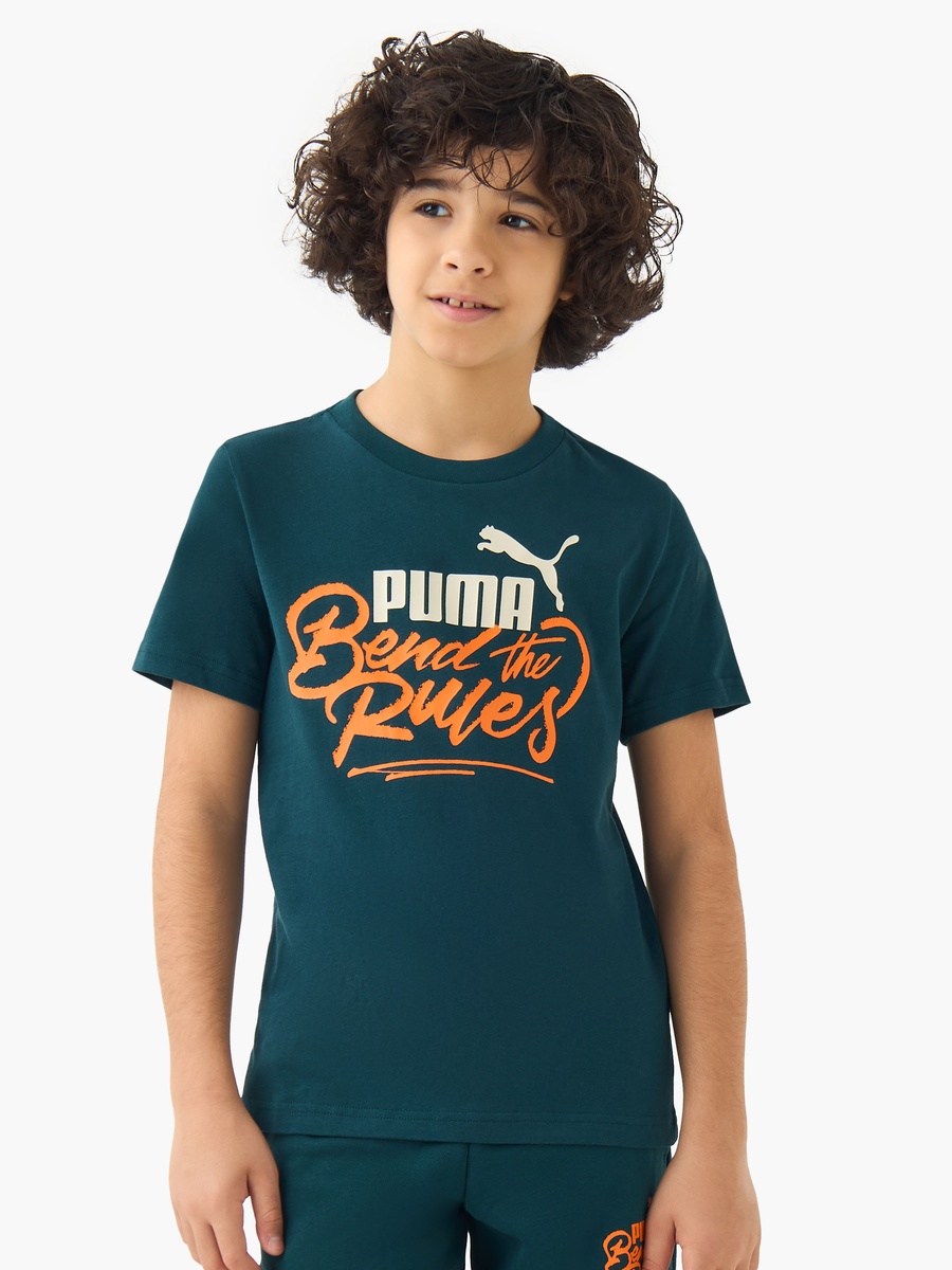 Boys Cotton Crew Neck T-Shirt with Slogan Print and Short Sleeves