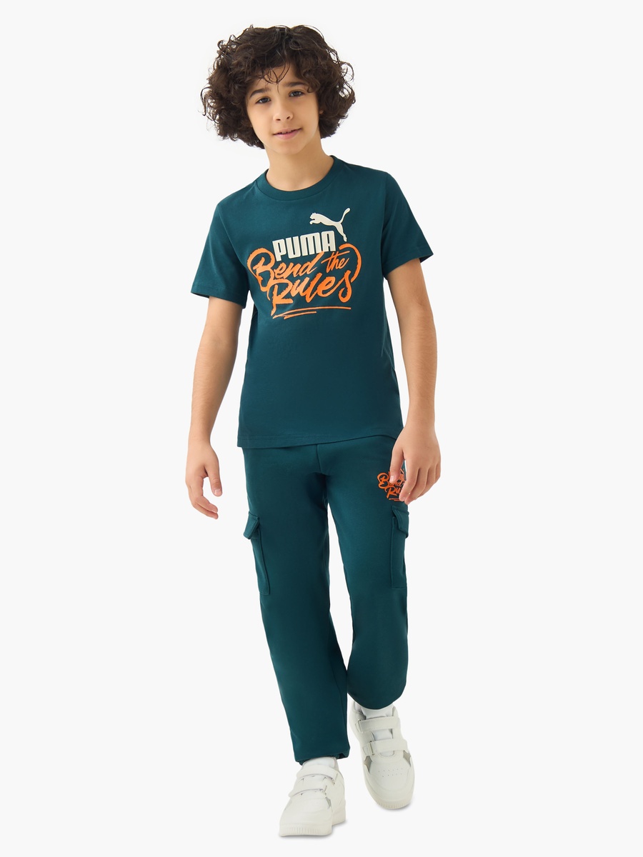 Boys Cotton Crew Neck T-Shirt with Slogan Print and Short Sleeves