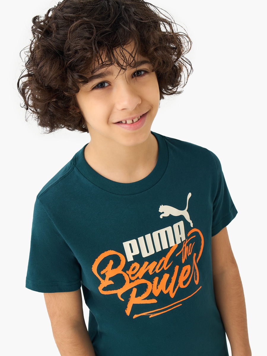 Boys Cotton Crew Neck T-Shirt with Slogan Print and Short Sleeves