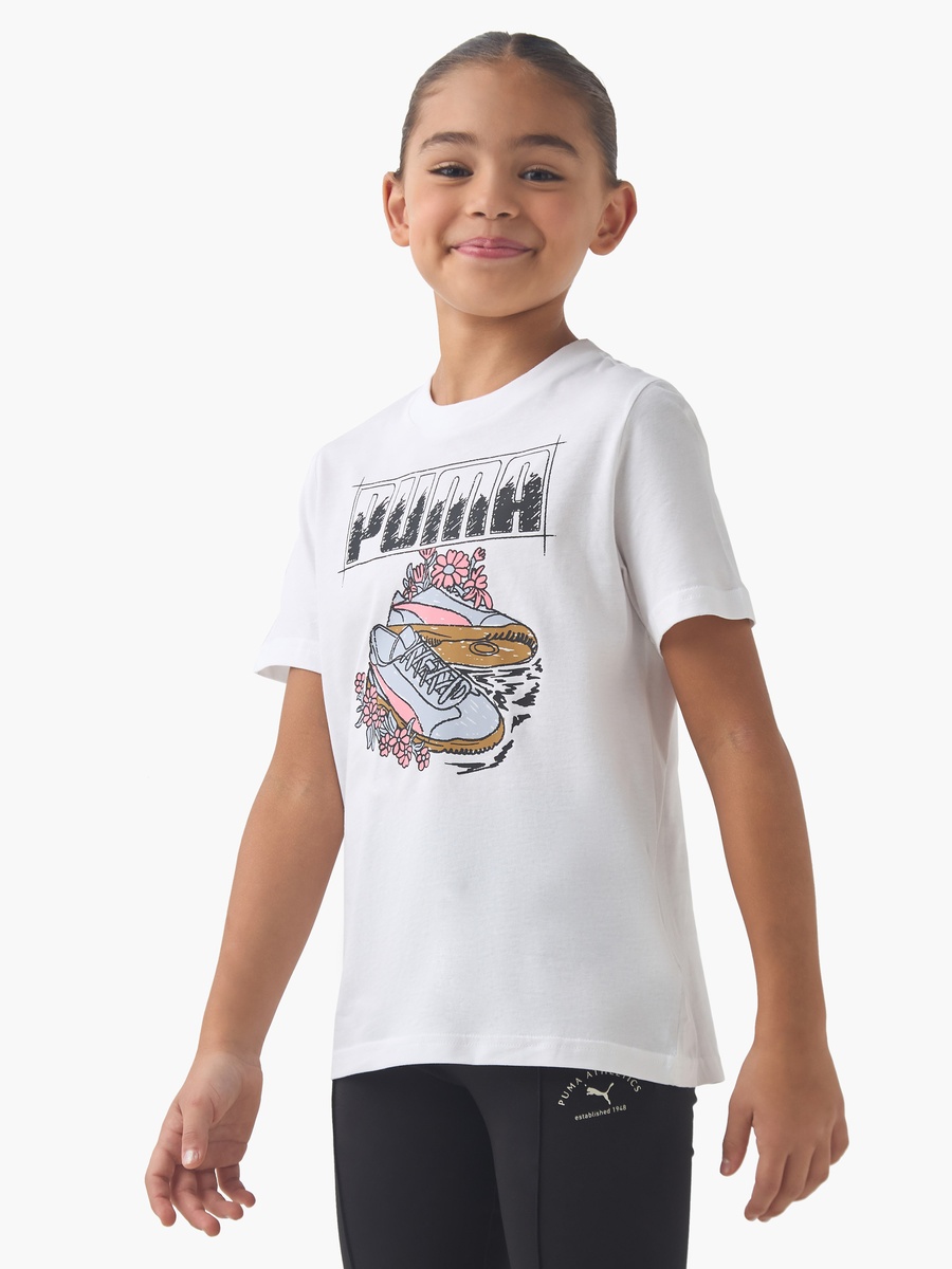 Girls Cotton Crew Neck T-Shirt with Graphic Print and Short Sleeves