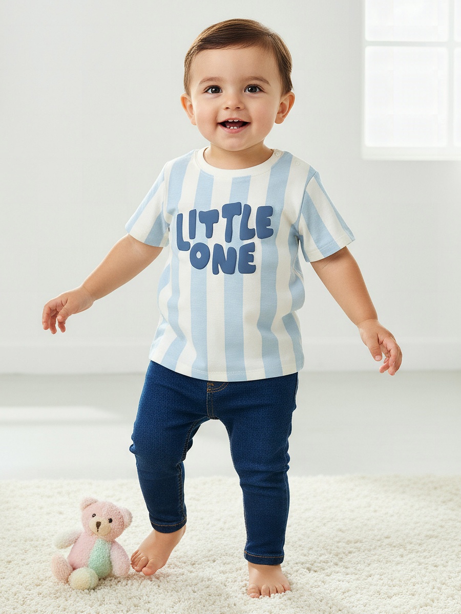 Crew Neck Short Sleeves T-Shirt with Stripes