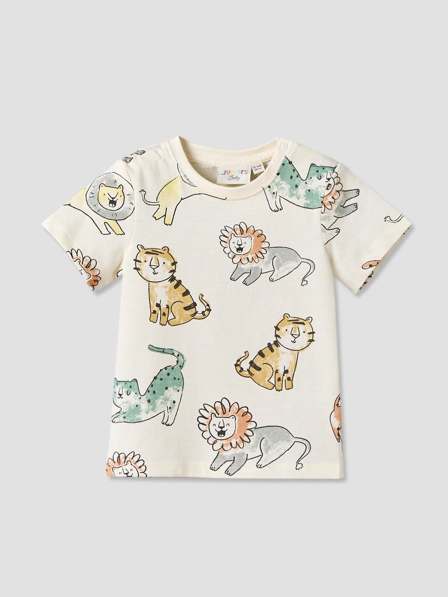 Crew Neck Short Sleeves T-Shirt with Safari Print