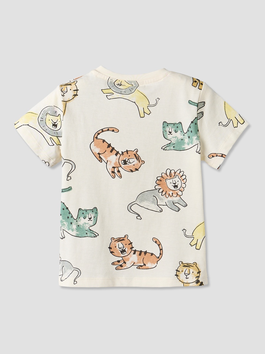 Crew Neck Short Sleeves T-Shirt with Safari Print