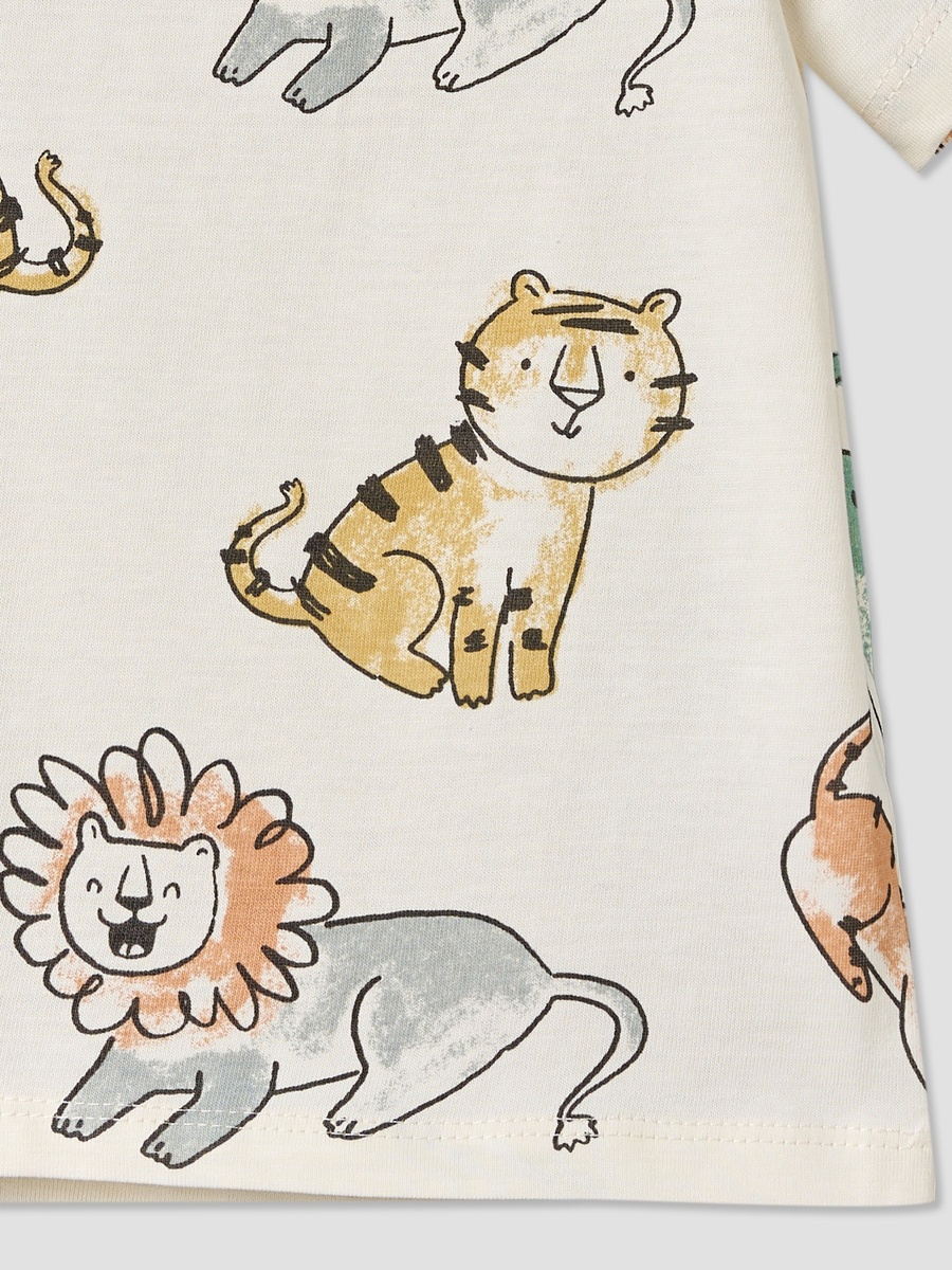 Crew Neck Short Sleeves T-Shirt with Safari Print