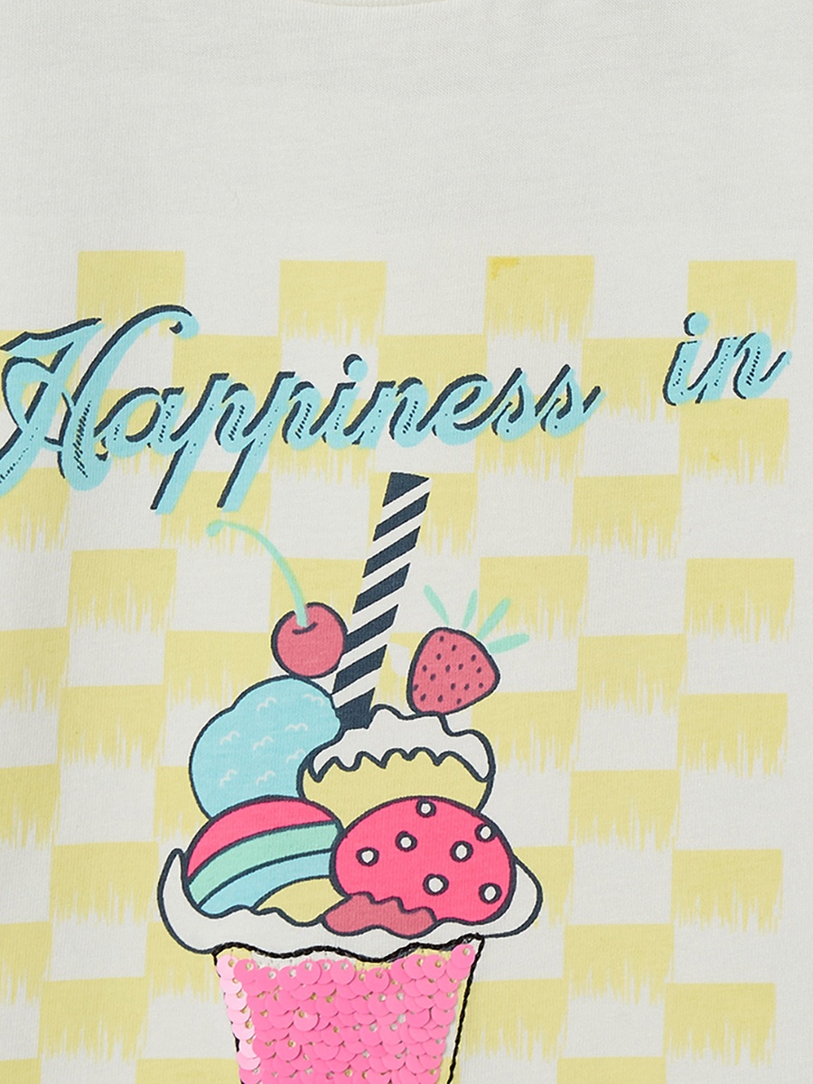 Crew Neck Short Sleeves T-Shirt with Ice Cream Print