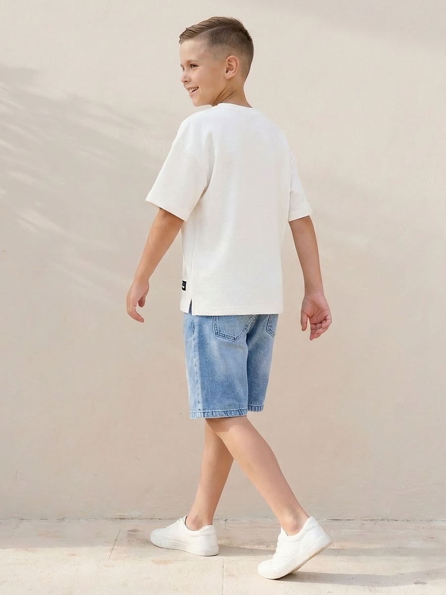 Crew Neck Short Sleeves T-Shirt with Textured Detail