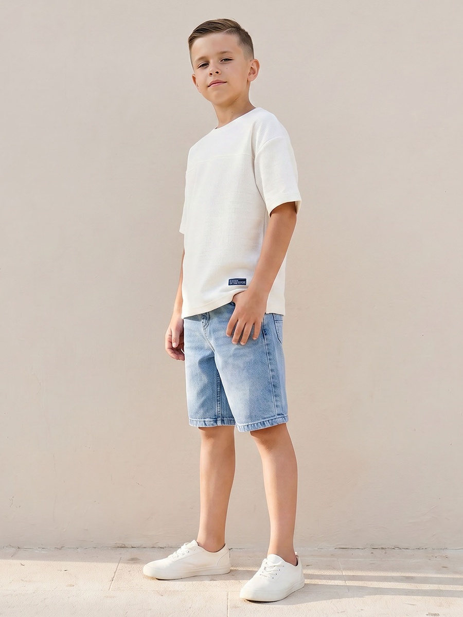 Crew Neck Short Sleeves T-Shirt with Textured Detail