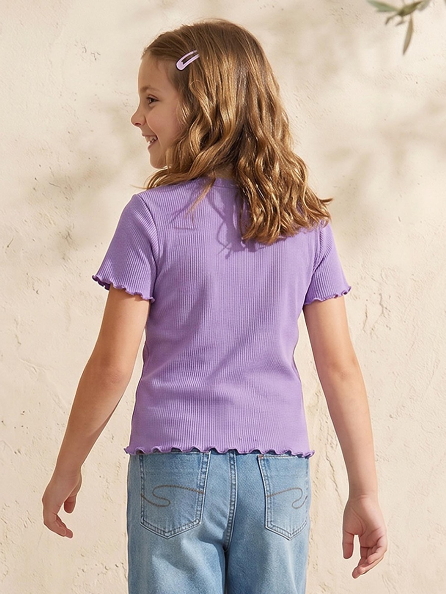 Crew Neck Short Sleeves T-Shirt with Cherry Embroidery
