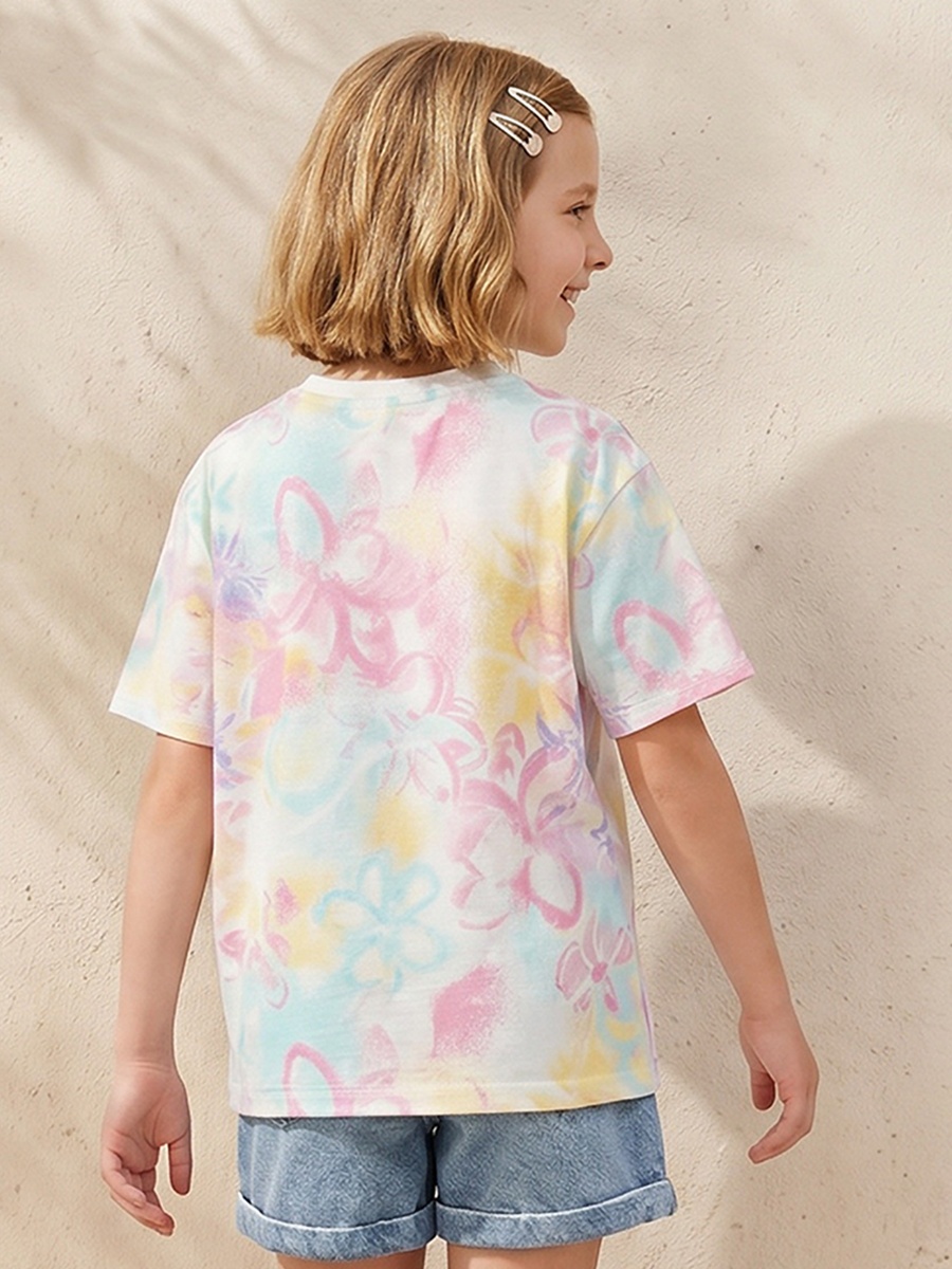 Crew Neck Short Sleeves T-Shirt with Tie-Dye Print