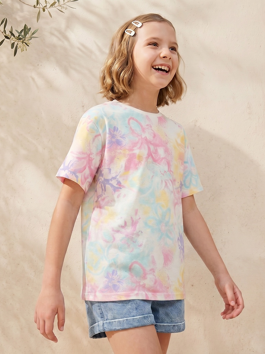Crew Neck Short Sleeves T-Shirt with Tie-Dye Print