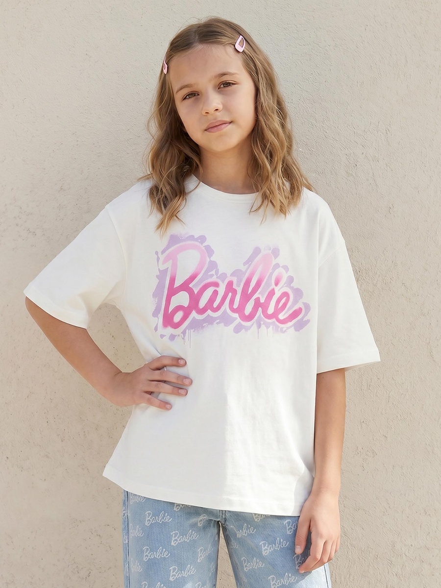 Crew Neck Short Sleeves T-Shirt with Barbie Print