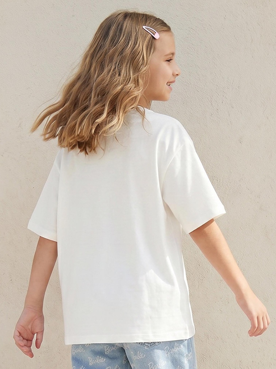 Crew Neck Short Sleeves T-Shirt with Barbie Print
