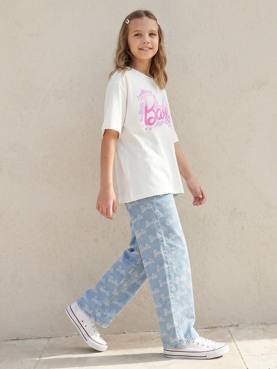 Crew Neck Short Sleeves T-Shirt with Barbie Print