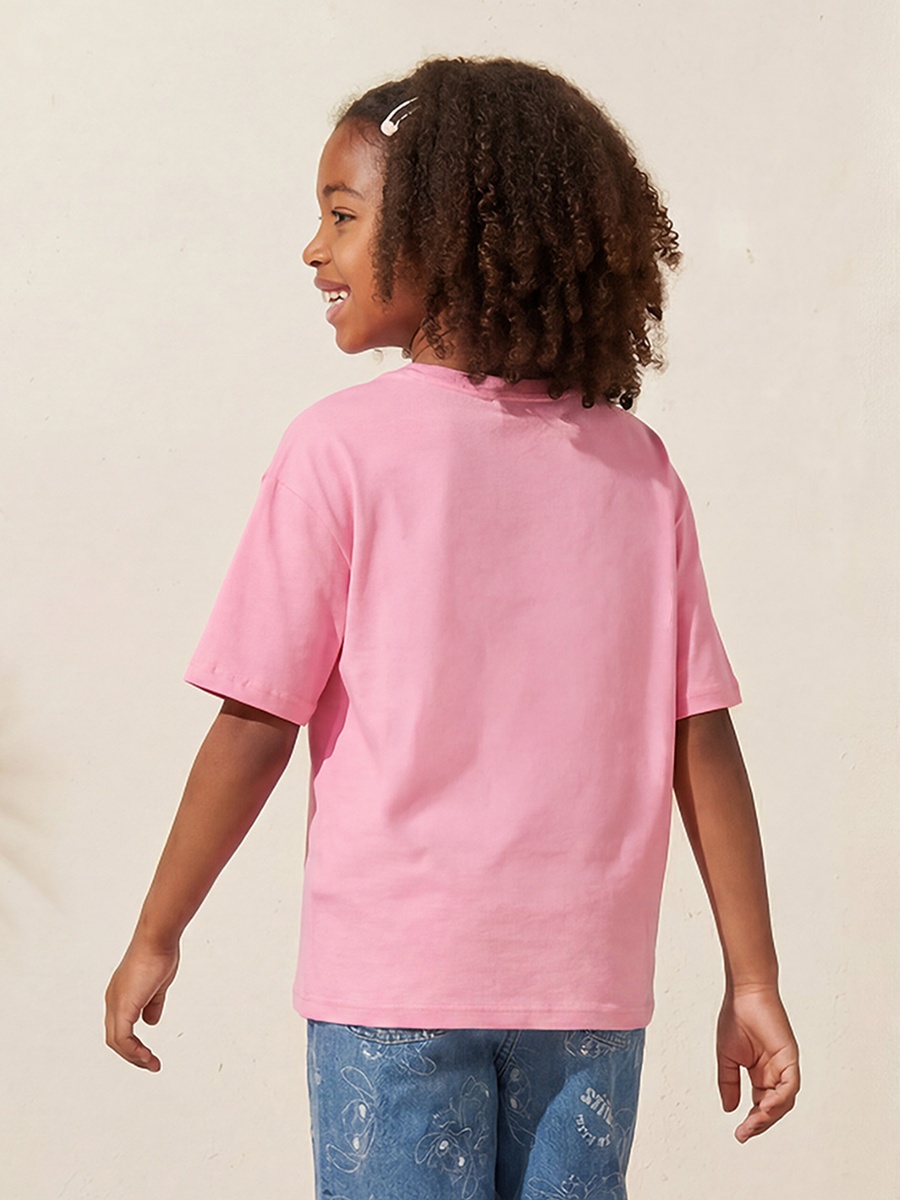 Crew Neck Short Sleeves T-Shirt with Stitch and Angel Print
