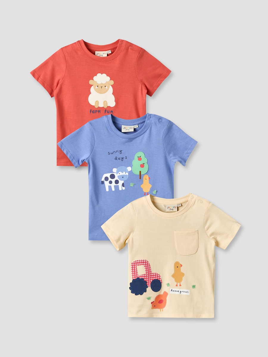 Pack of 3 Round Neck Short Sleeves T-Shirt with Farm Print