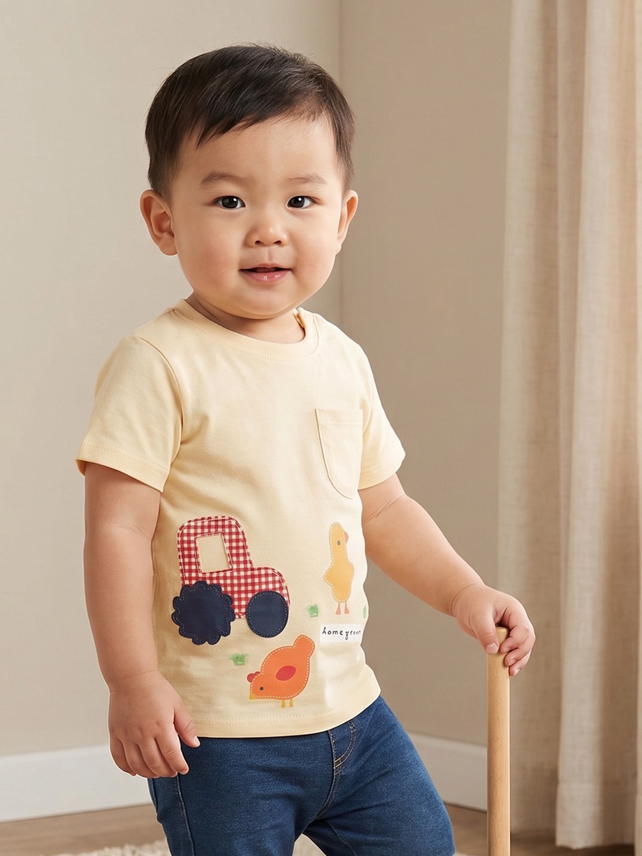 Pack of 3 Round Neck Short Sleeves T-Shirt with Farm Print