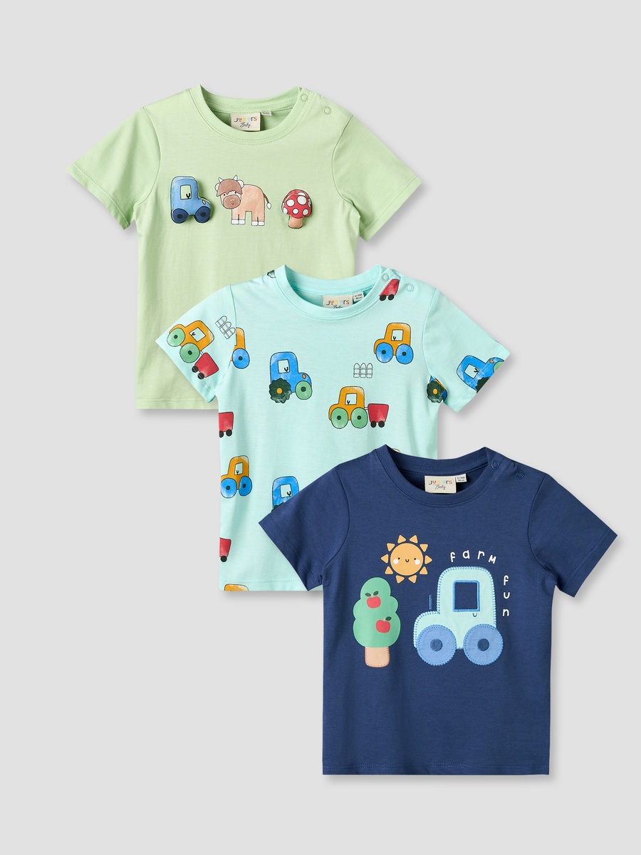 Pack of 3 Round Neck Short Sleeves T-Shirt with Farm Print