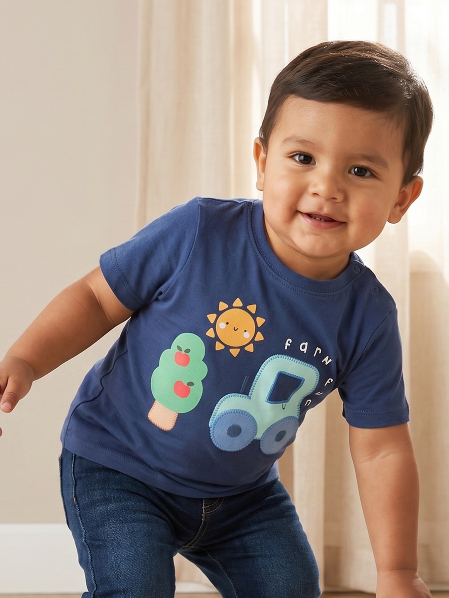 Pack of 3 Round Neck Short Sleeves T-Shirt with Farm Print