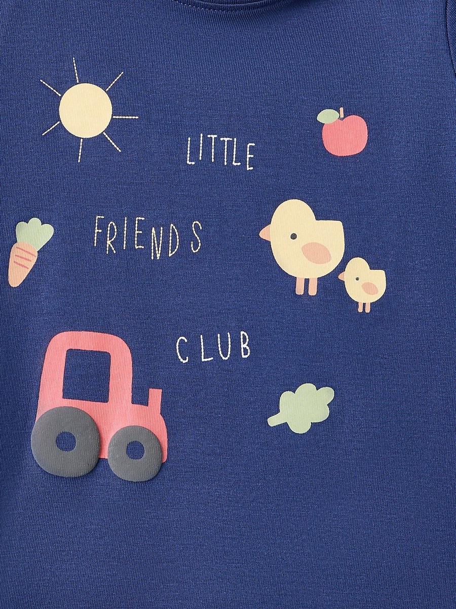 Crew Neck Short Sleeves T-Shirt with Farmyard Print